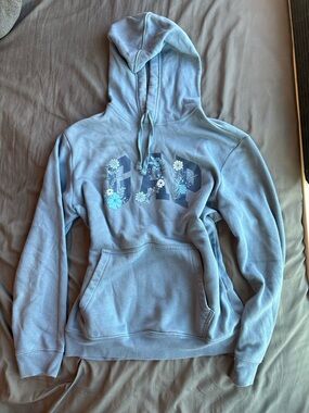 Gap Blue Floral Logo Hoodie Sweatshirt Light Blue Size S